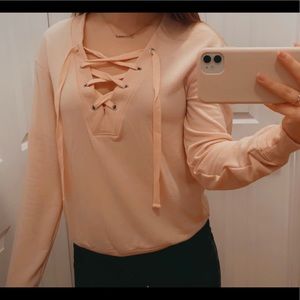 Pink Lace Up Sweater🤍